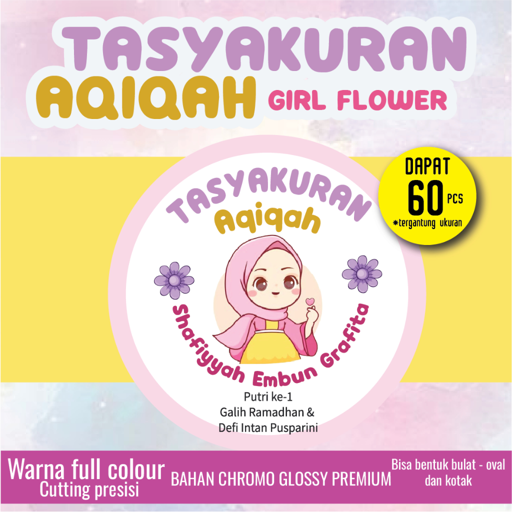 

Label Stiker Tasyakuran Aqiqah Anak [Girl Flower] - Sticker Ulang Tahun Anak, Bisa Custom