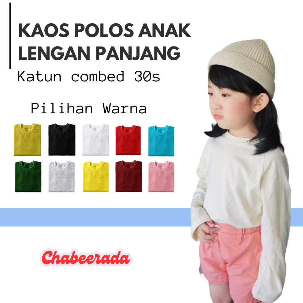 Kaos Polos Anak Lengan Panjang Cotton Combed 30's Usia 1-13 Tahun Baju Anak Casual Kaos Merah Polos 