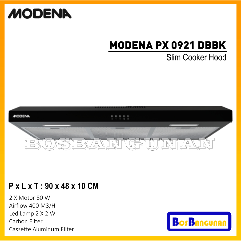 Cooker Hood MODENA PX 0921 DBBK / Penghisap Asap Dapur MODENA PX0921DBBK / Slim Cooker Hood MODENA P