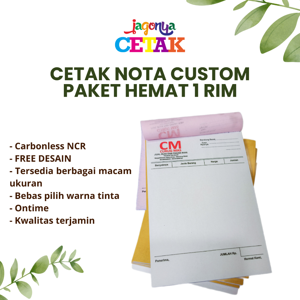 

Cetak Nota Custom Murah | Cetak Surat Jalan | Cetak Kwitansi | Cetak Nota Online Shop | Paket 1 RIM FREE DESAIN