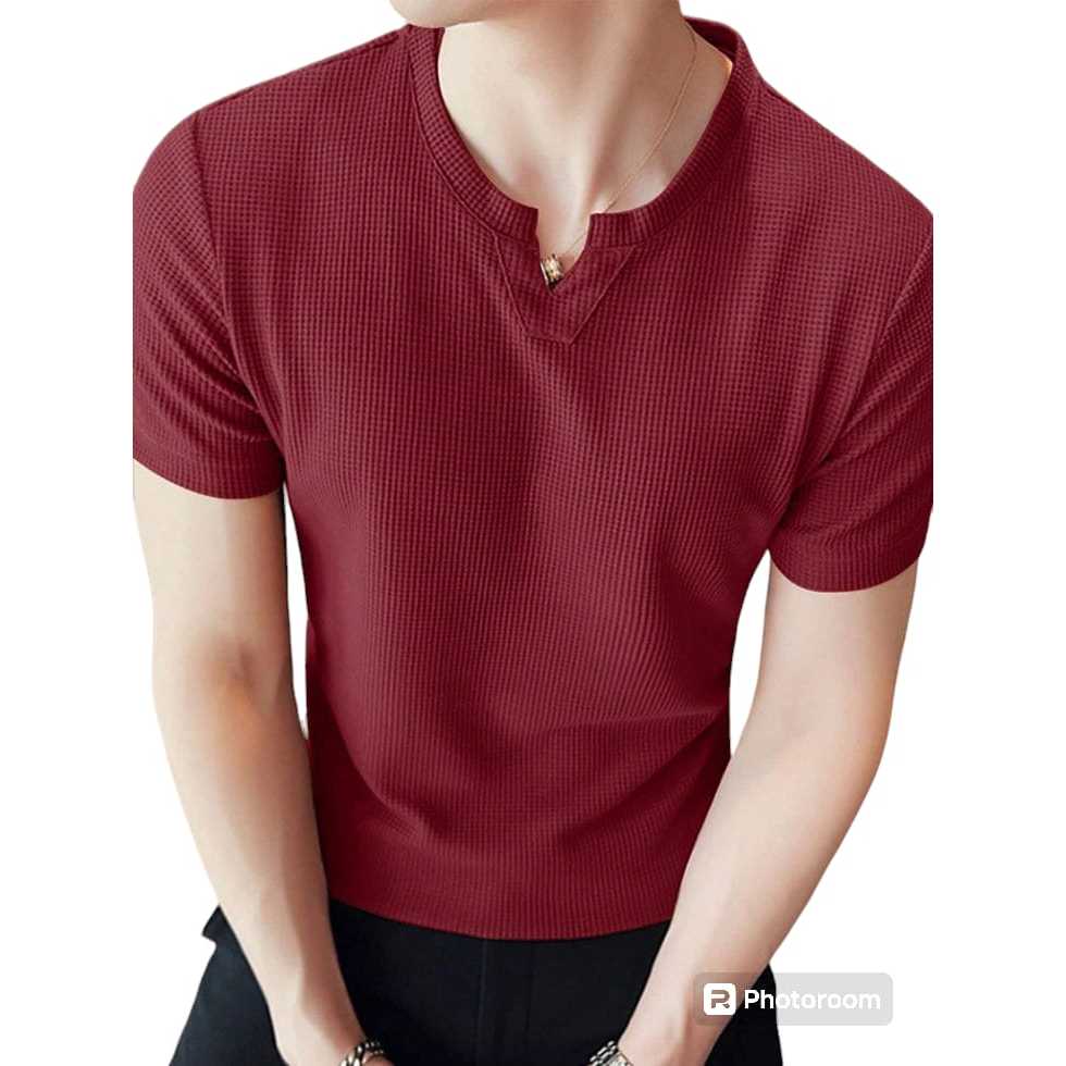 kaos polos Bahan wafer waffle premium model Leher v-neck Terbaru kaos pria Distro