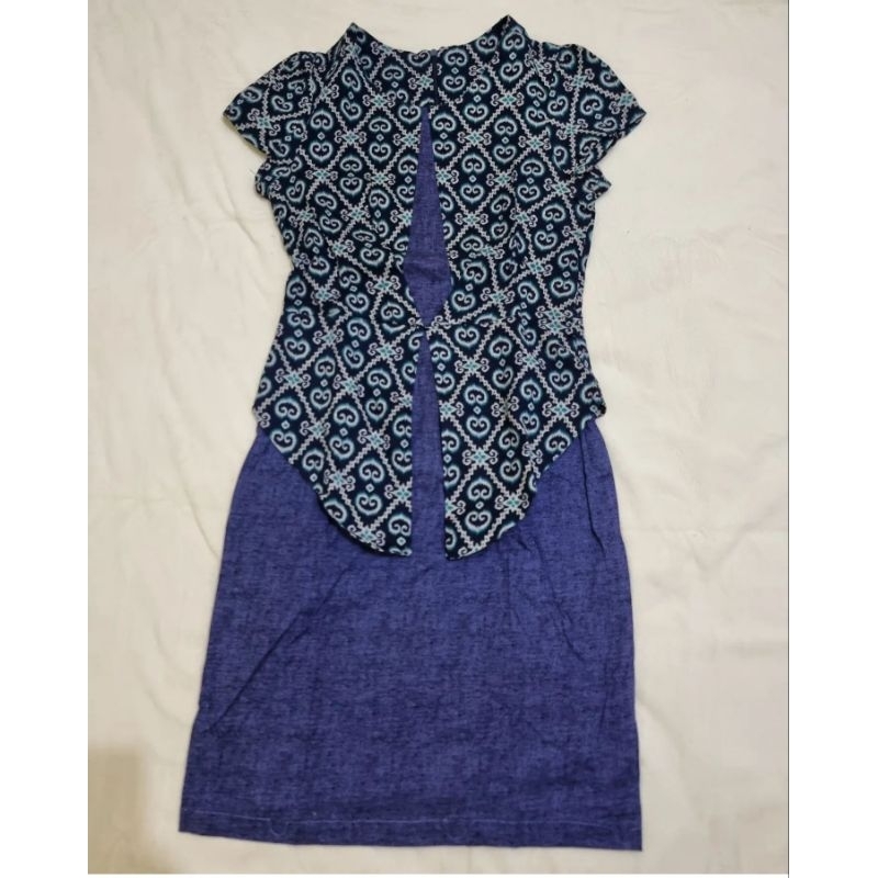 dress batik mini / dress wanita navy / dress kantor