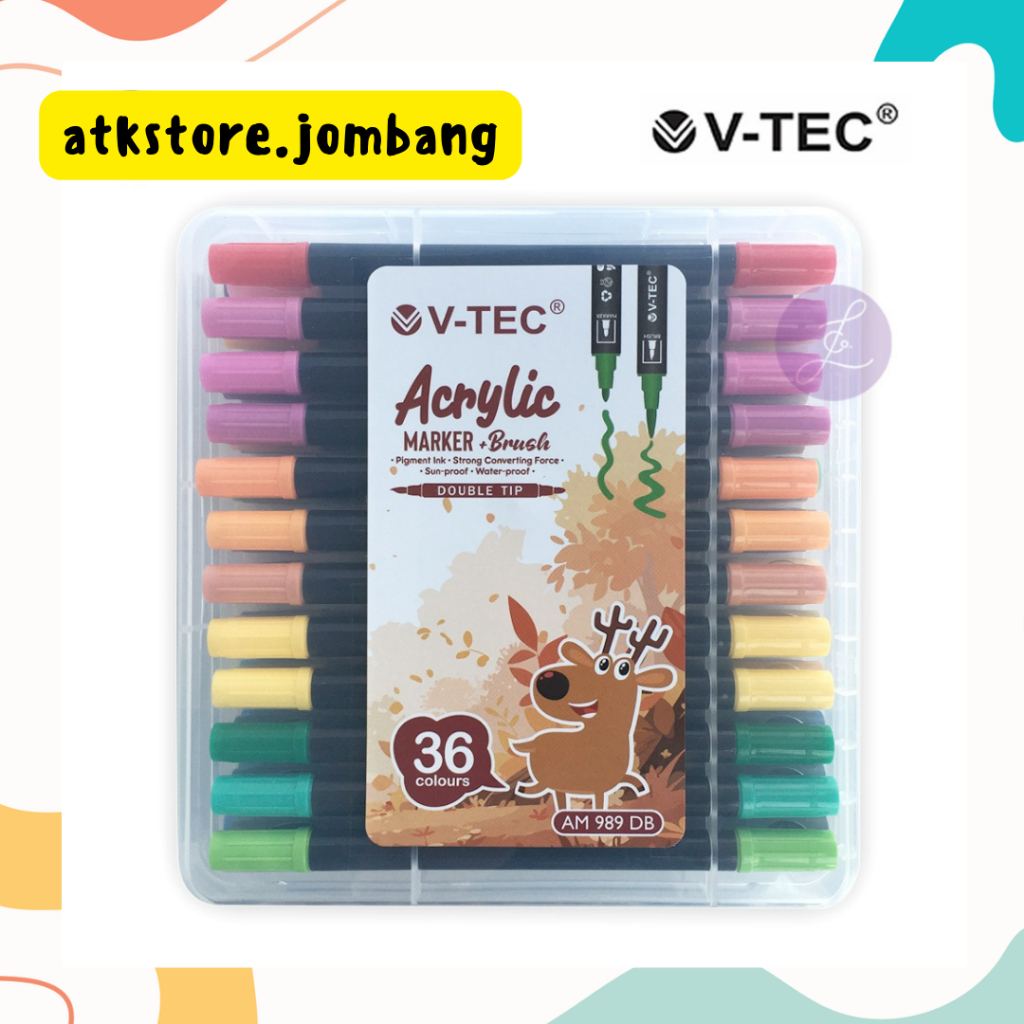 

VTEC Acrylic Market + Brush Pen AM 989 12, 24, 36 Warna - VTEC Ballpoin Acrylic Double Tip - ATJ