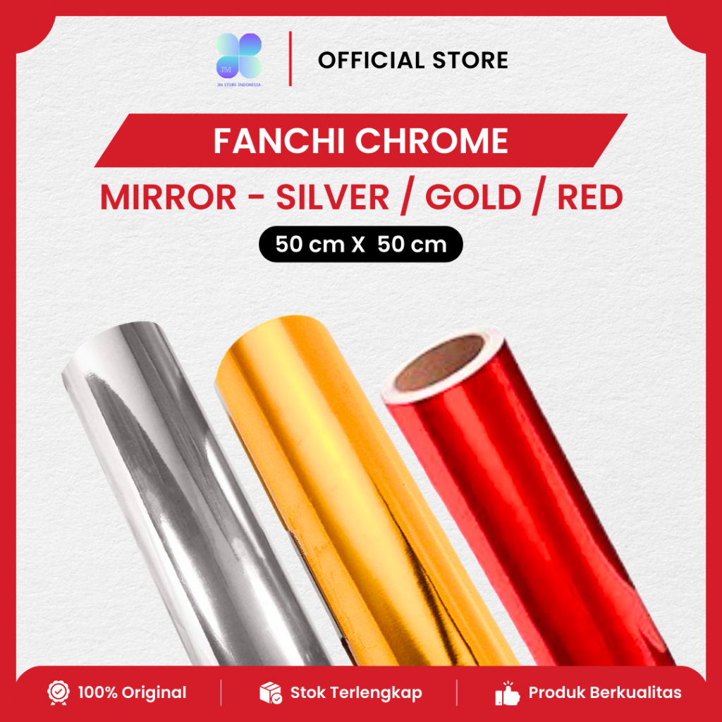 Fanchi Mirror Chrome Glossy Stiker Skotlet Metalik Krom Gold Silver Red Lentur Tahan Panas 50 Cm