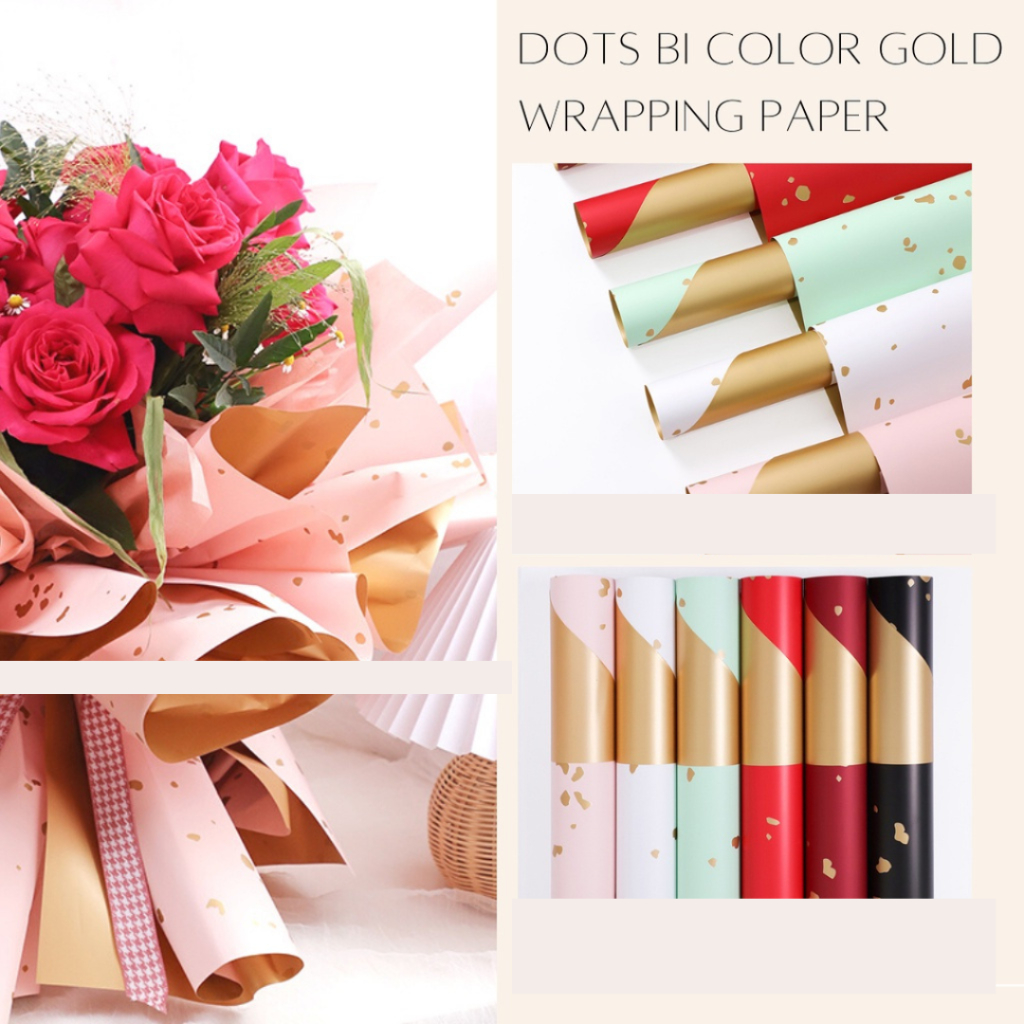 

KERTAS BUKET PEMBUNGKUS BUNGA - DOTS COLOR GOLD FLAKES FLOWER WRAPPING PAPER CELLOPHANE