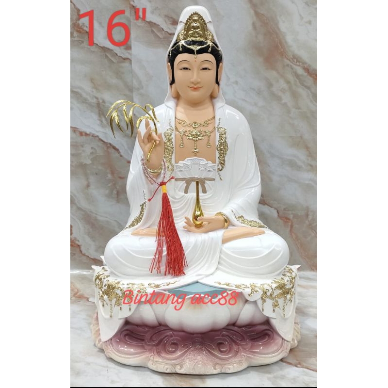 patung dewi kwan im/ kwan in / guan yin - putih - fiber - 16inch