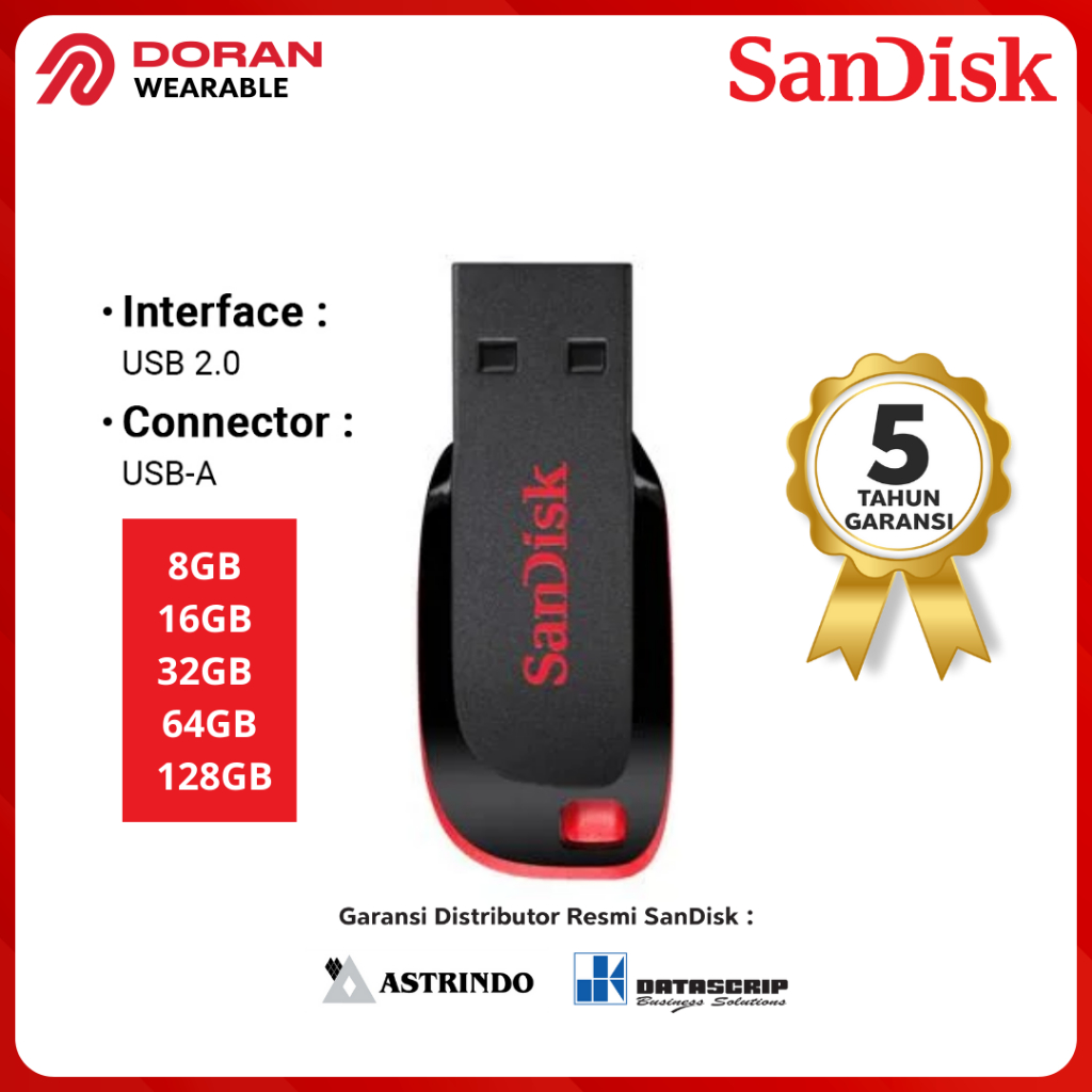 SANDISK Flashdisk SanDisk 8GB 16GB 32GB 64GB 128GB Cruzer Blade CZ50 - Garansi Resmi 5 Tahun