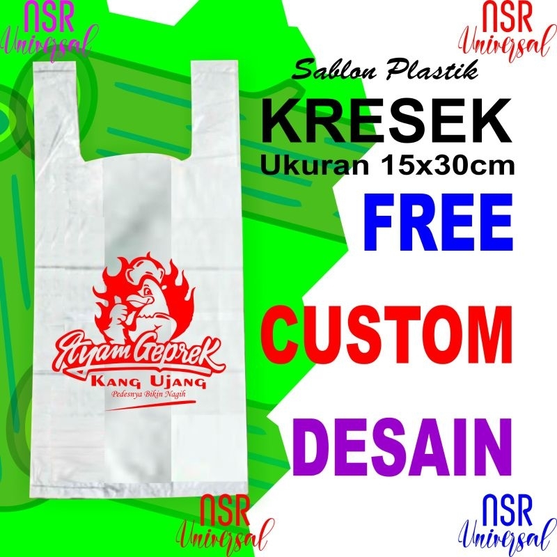 KRESEK SABLON KEMASAN TOKO/DAGANGAN/QURBAN dll.UKURAN LEBAR 15CM