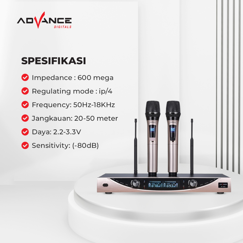 ADVANCE W1062 Dual Mic Wireless Profesional Microphone + amplifier mic wireless