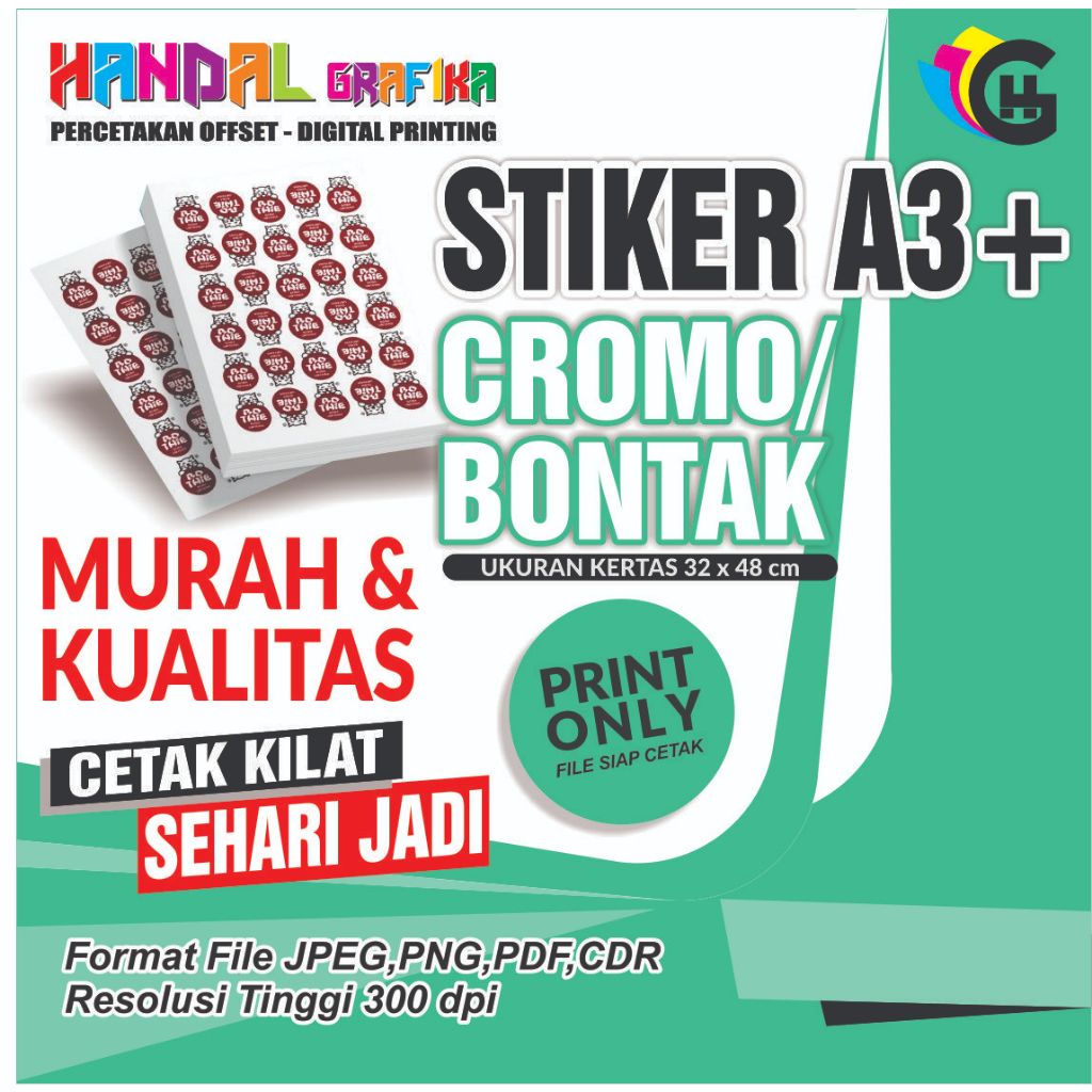 

STIKER A3+ CROMO PRINT ONLY / PRINT A3+ STIKER CROMO / STIKER BONTAK / LABEL / KEMASAN