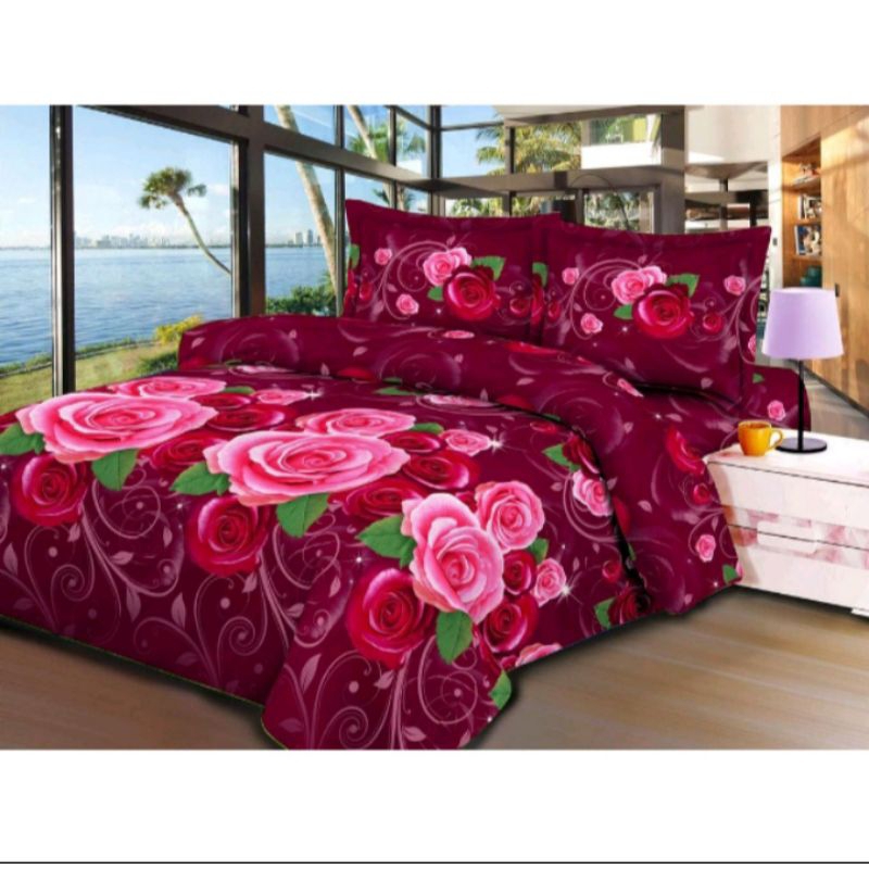 COD SPREI BUNGA MAWAR PINK SYIFA MOTIF BONITA UKURAN NO.1 180X200 FREE SARUNG BANTAL DAN GULING