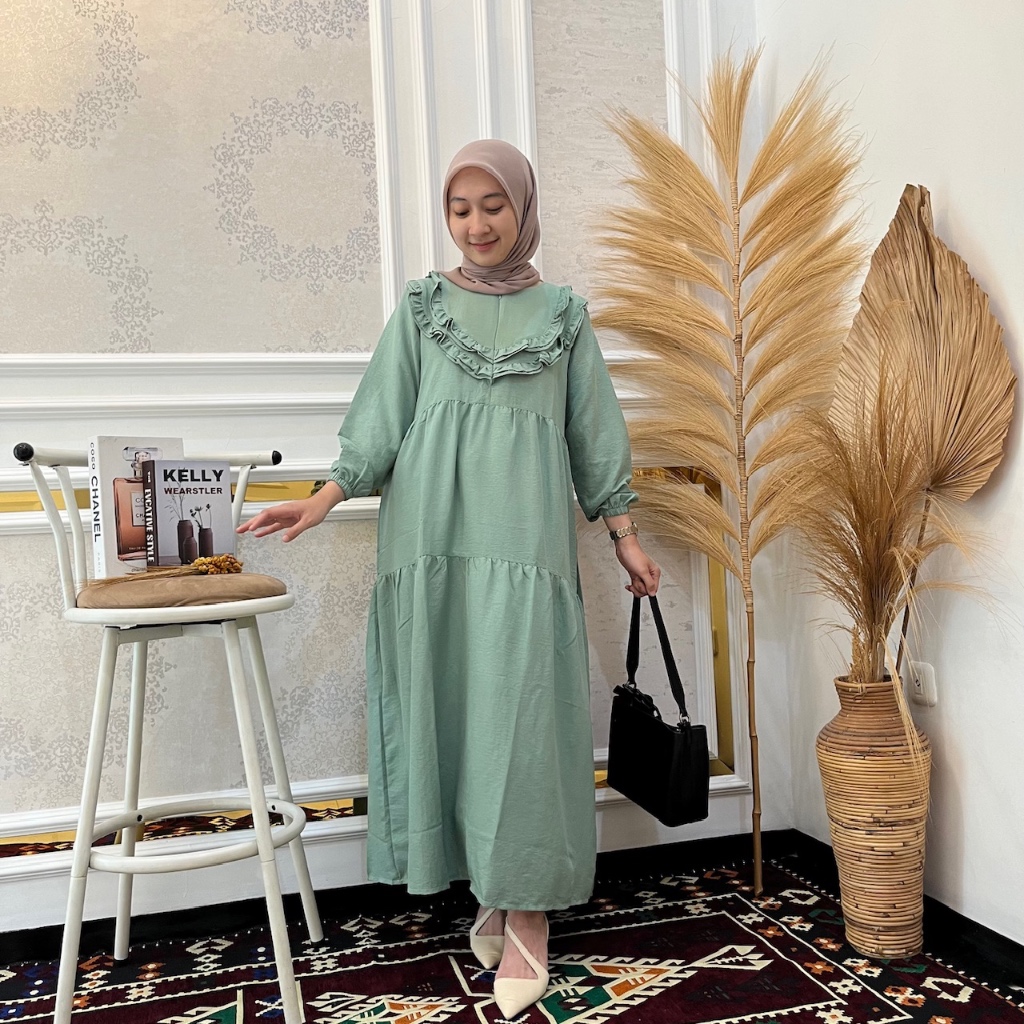 Baju Dress Gamis Wanita Bahan Crinkle Salju Import Premium (GOR)