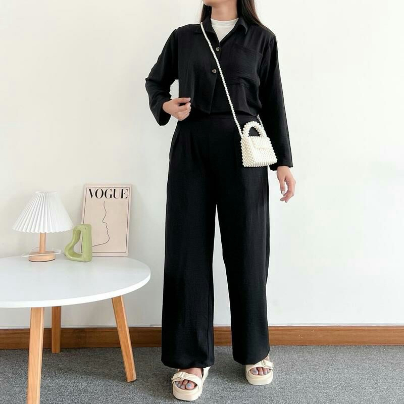 SETELAN WANITA SET CRINGKLE ONE SET CROP BLEZER WANITA || KEMEJA WANITA CROP CRINGKLE || SET WANITA 