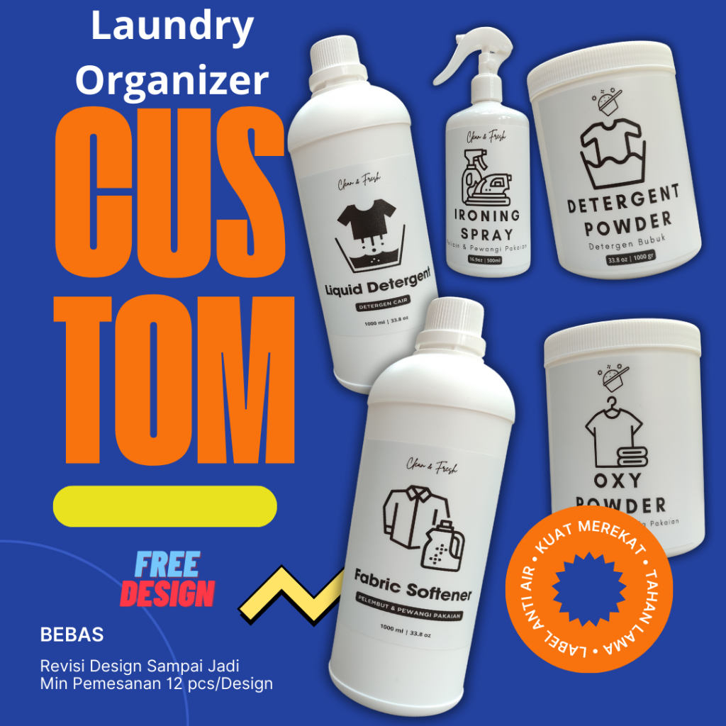Botol sabun Laundry Organizer custom label stiker anti air