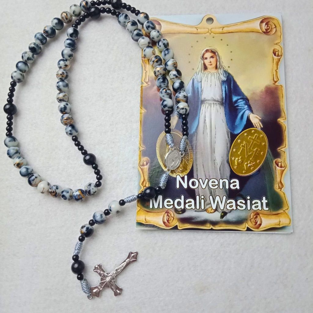 PAKET DOA MEDALI WASIAT MARIA DAN kalung rosario lima peristiwa MOTE corak emas