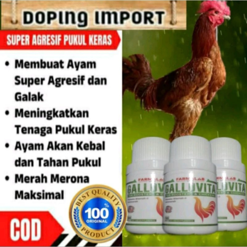 DOPING AYAM ADUAN GALLOVITA VITAMIN HARIAN ASLI IMPORT ORIGINAL (beli 2 gratis 1)Isi 100 pil/kapsul