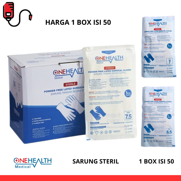 Sarung Tangan Latex Onehealth Handscoon Medis Gloves Steril 1 Box isi 50 Pair