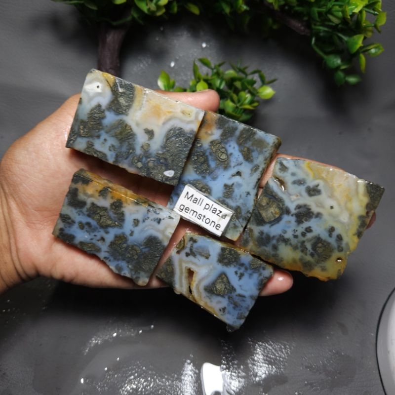 lempengan batu akik markasit motif in chalcedony / bongkahan batu akik / bahan batu akik / rough bat