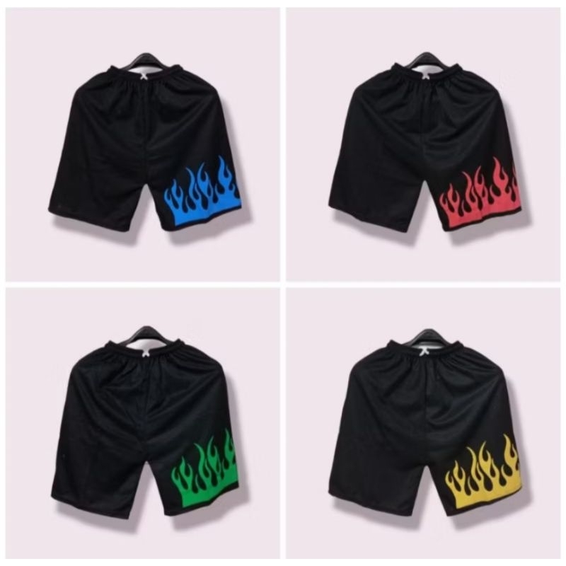 Celana pendek kolor santai boxer pria wanita unisex motif api