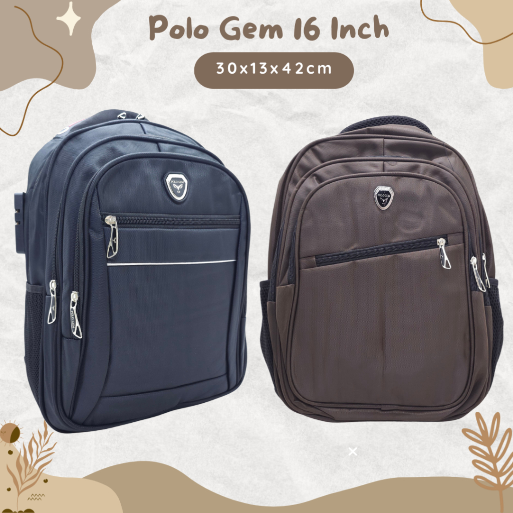Tas Laptop Polo GEM 16" KUNCI NOMOR + USB ORIGINAL / Tas Punggung Polo GEM16 INCHI BIG SIZE COMPACT 