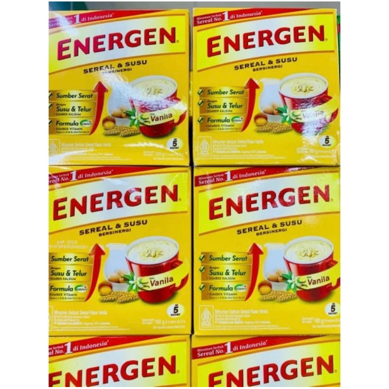 

Energen Sereal & susu berenergi rasa vanilla /coklat /kacang hijau ISI 5