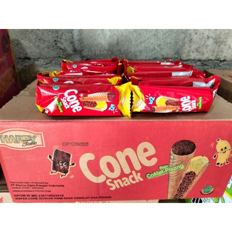 

happy cone snack rasa coklat pisang 1 renceng 10 pcs