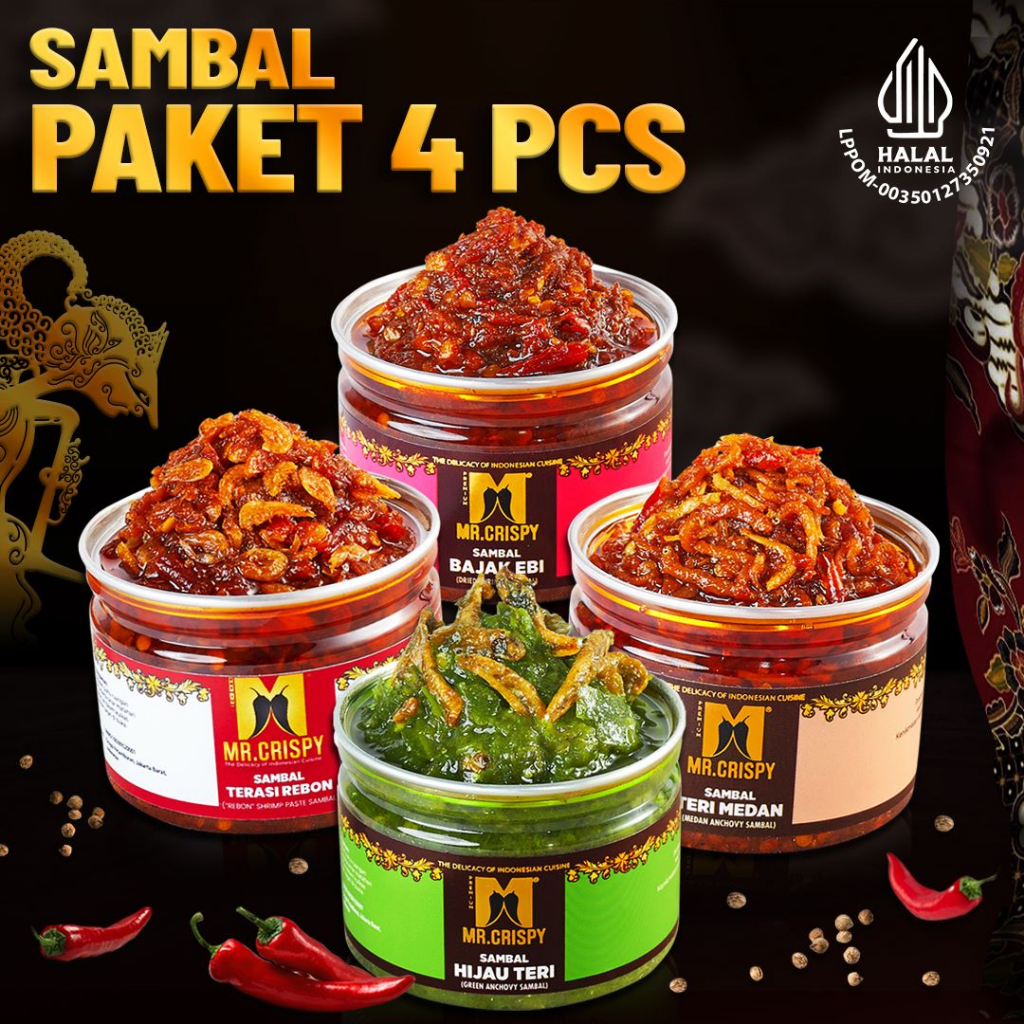 

SAMBEL BY MR CRISPY PAKET 4 PCS 100% HALAL - SAMBAL EXTRA PEDAS COCOK UNTUK LAUK SAAT MAKAN