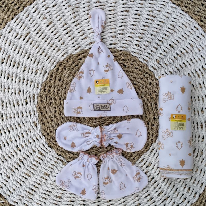 Bedong Set Topi Sarung Tangan Kaki Bayi Baru Lahir