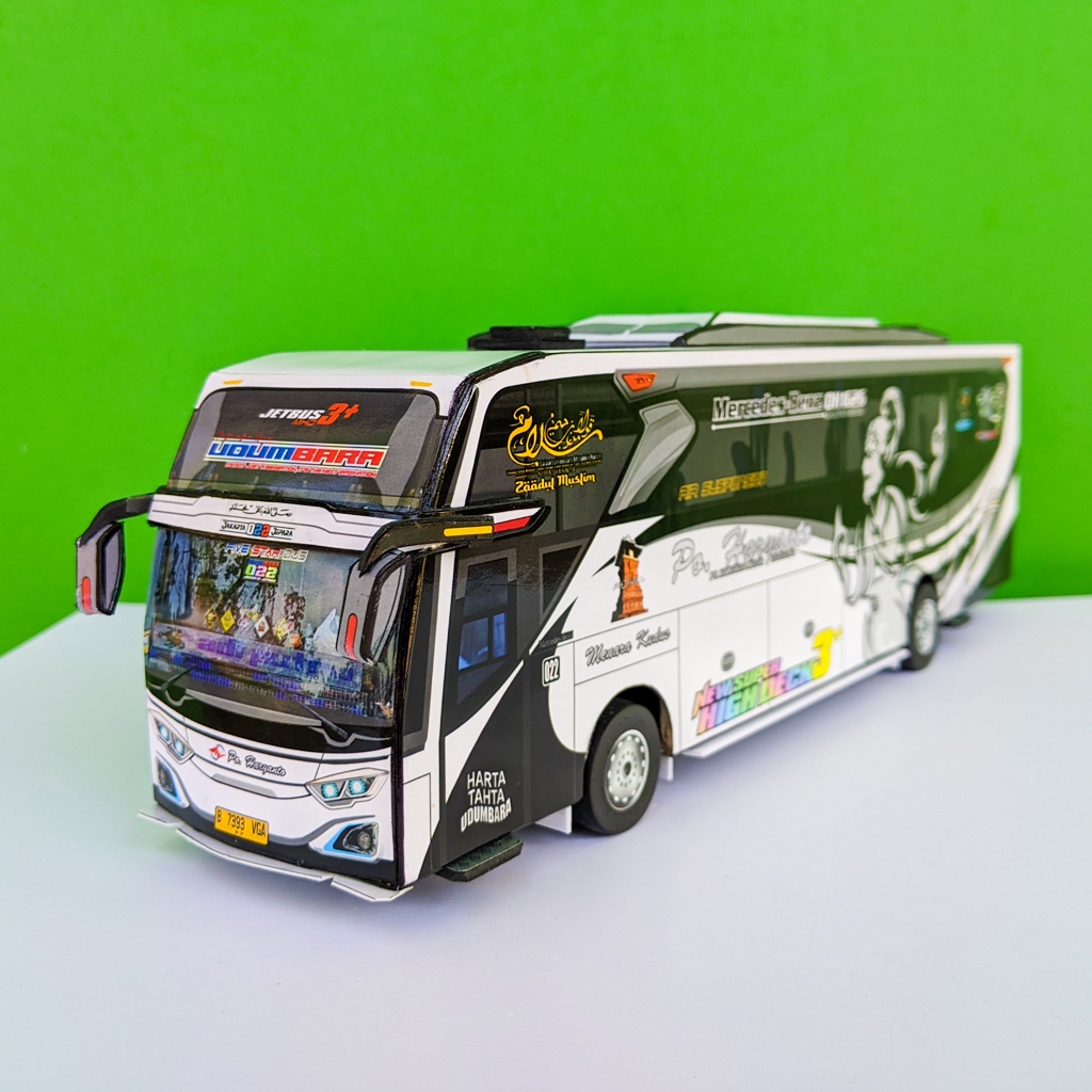 Miniatur Bus UDUMBARA JB3 PO. Haryanto Set Lampu Pajangan Ban Mainan Basuri