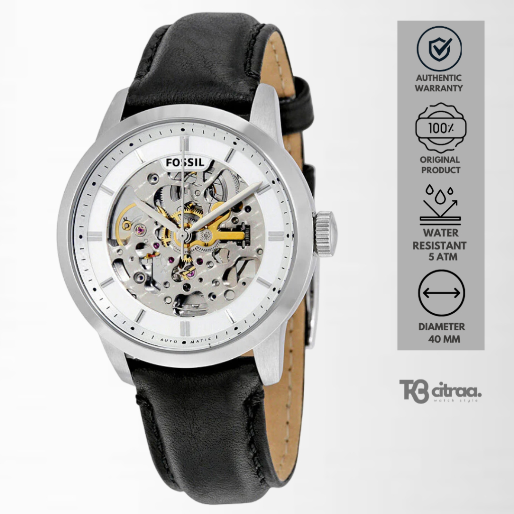 jam tangan fossil Townsman automatic pria analog strap kulit hitam black cowok water resistant luxur