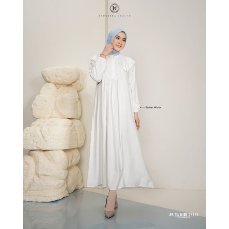 ARINA MIDI DRESS BY NADHERA LUXURY/GAMIS PUTIH DAN HITAM/NADHERA GAMIS