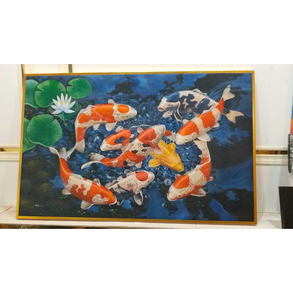 Lukisan dinding ikan koi modern art