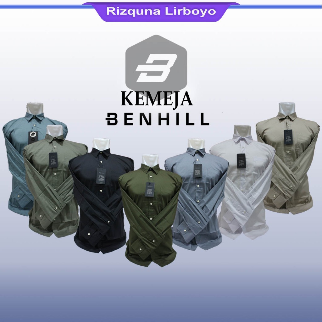 kemeja lengan panjang polos pria BENHILL Kemeja Formal Pria lengan Panjang Bahan Katun Kemeja kerja