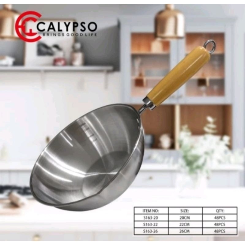 Wajan Kuali Wok Stainless Gagang Kayu