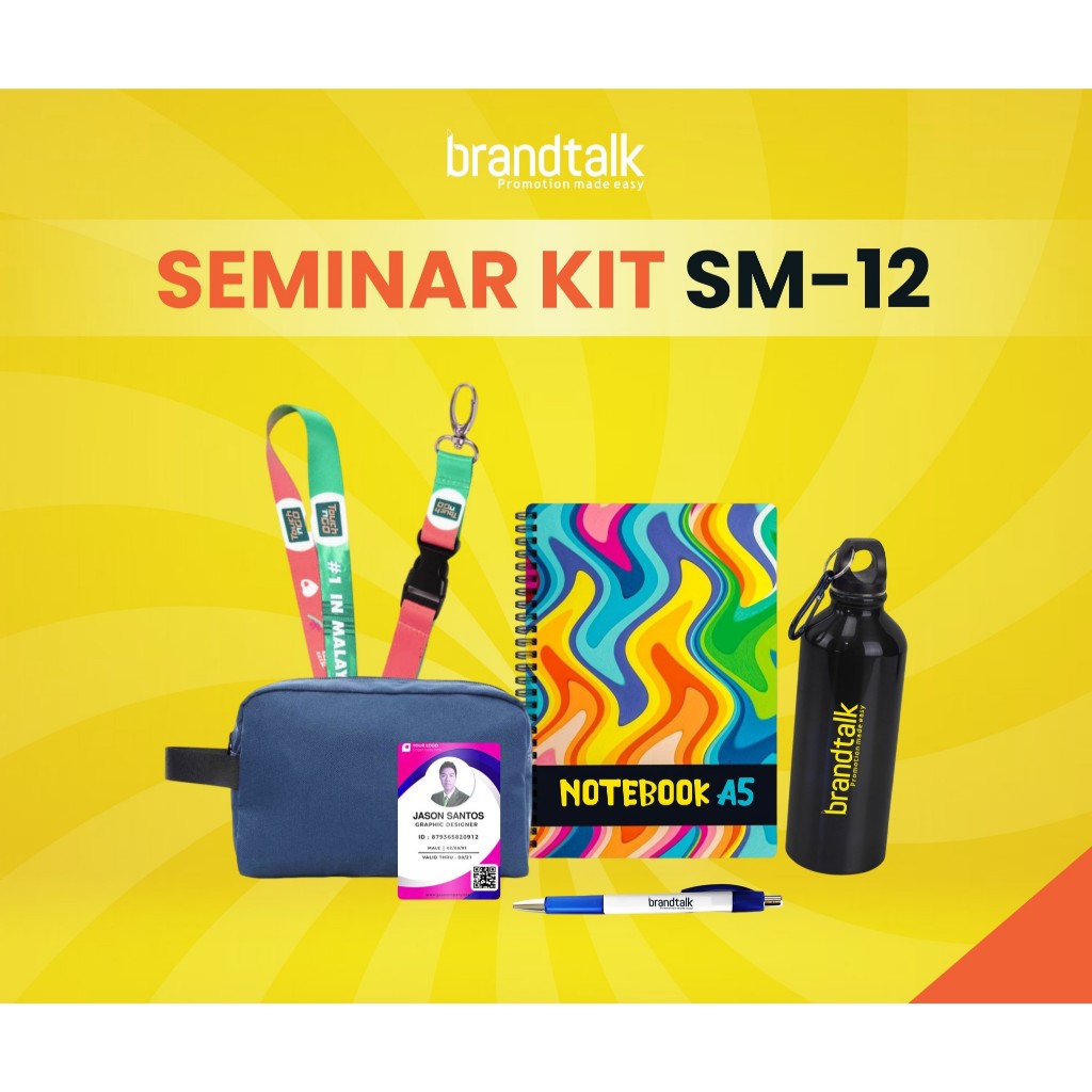 

Pouch Cordura, Tumbler Beno Custom, Pulpen Sablon, Lanyard Fullprint, ID Card PVC, Case - Paket Seminar Kit Isi 6 - SM12