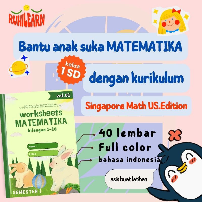 

Vol.01 Worksheet Matematika Singapore Math | worksheet anak kelas 1 SD | latihan matematika SD