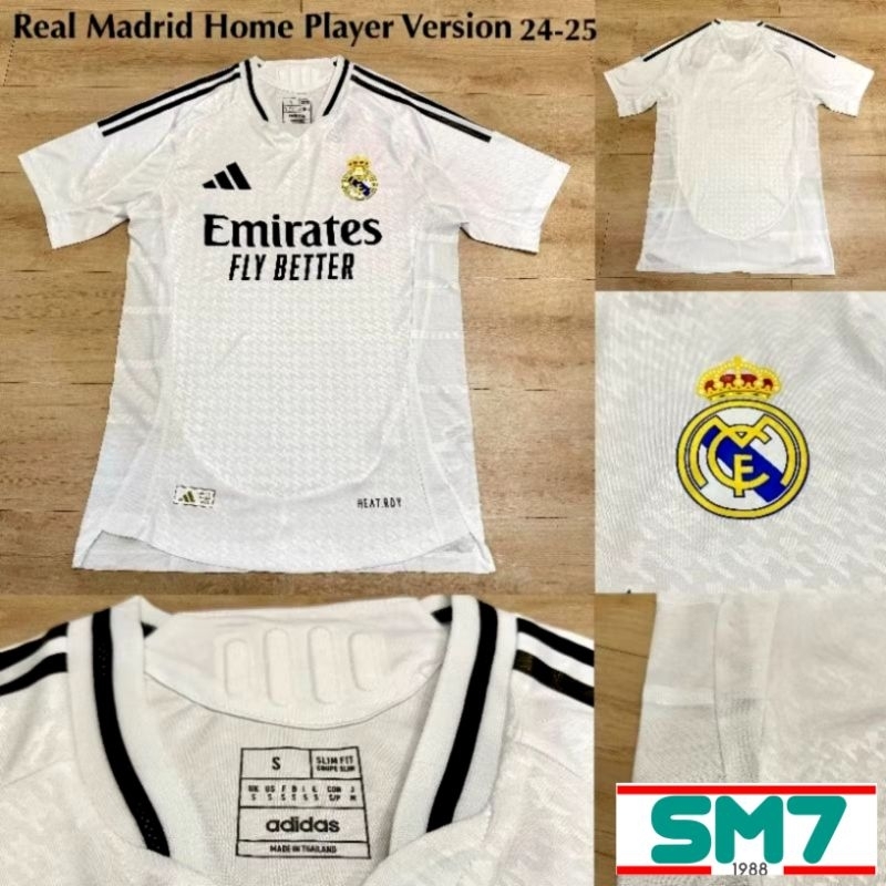Jersey bola Real Madrid Home 2024/2025  putih list hitam 24/25 premium Grade ori official