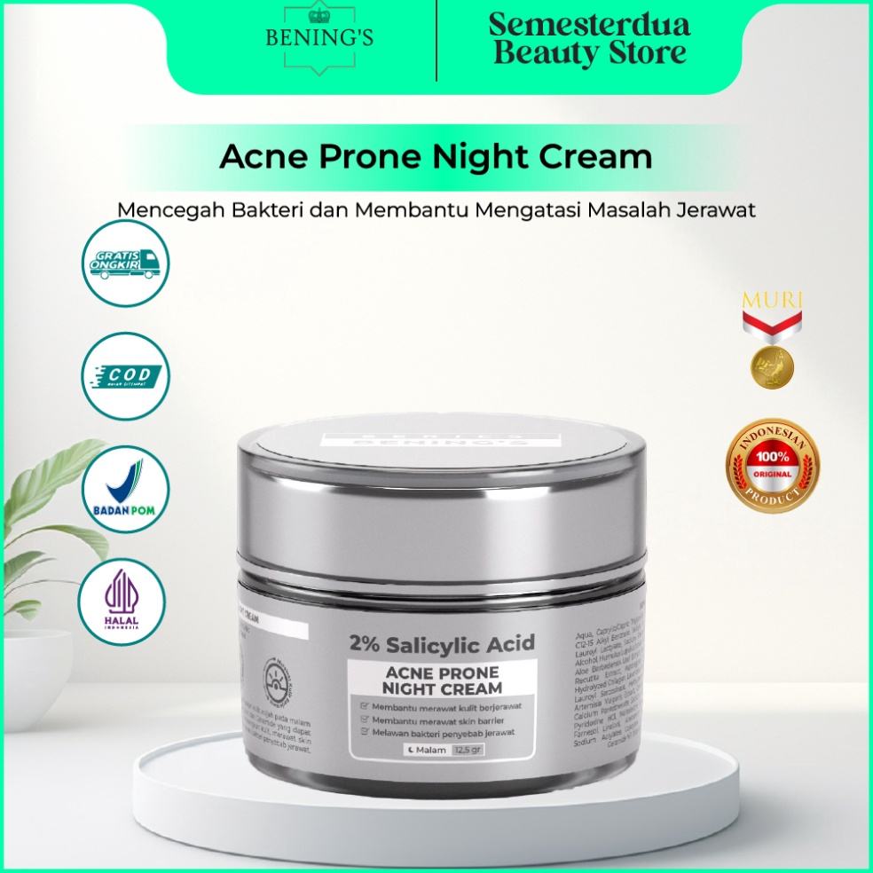 KODE J97V Acne Prone Night Cream Bening Skincare Dr Oky Pratama  Perawatan Kecantikan Krim Wajah Ber