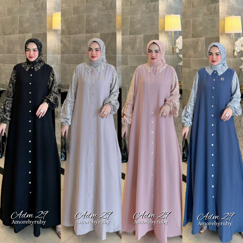 ADM 29 DRESS AMORE BY RUBY GAMIS SETELAN MOTIF BUNGA MEWAH KANCING AKTIF BAHAN CERUTI MIX LINEN LEMB