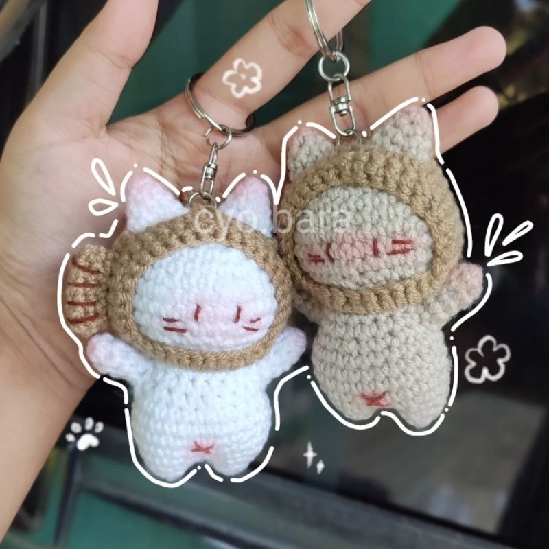 amigurumi keychain cat taiyaki | cute keychain | gantungan kunci rajut | crochet cat taiyaki | gantu