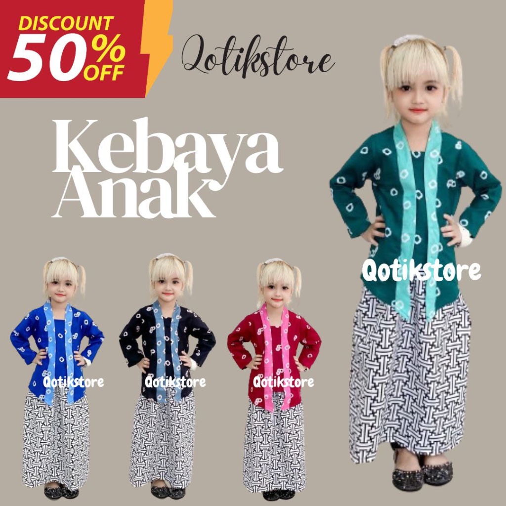Kebaya Anak Perempuan TK SD 3 4 5 6 7 8 9 10 11 Tahun Kutubaru Panjang Jumputan Modern QOTIKSTORE