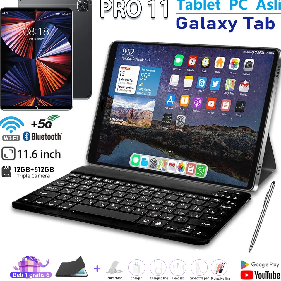 Deals 224 New Bisa COD Tablet PC Baru Pro11 Galaxy Tab Tablet Android 12GB512GB 116inch Layar Full S