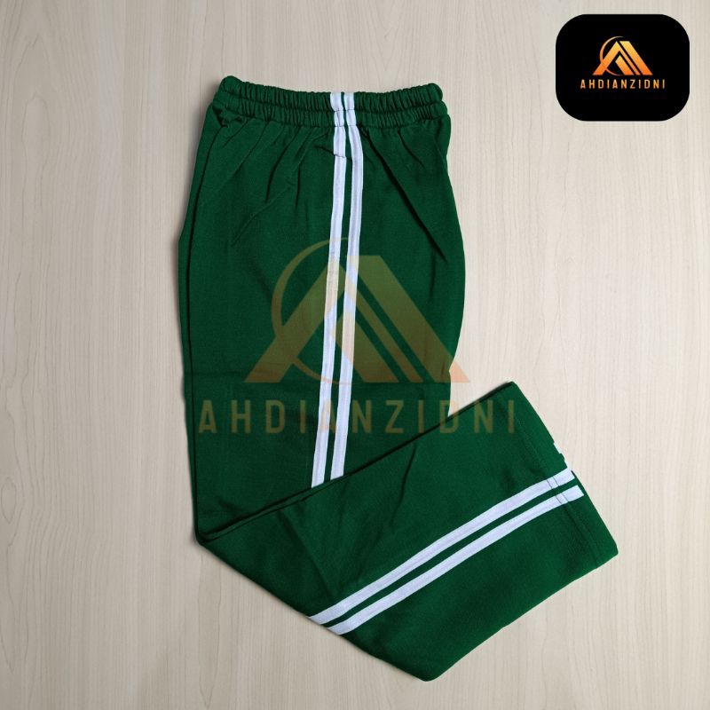 Celana Olahraga SD Hijau Lis Putih Training Anak Kaos Tebal Nyaman