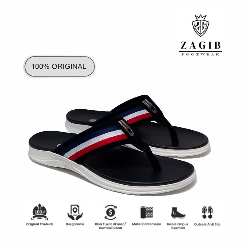 ZAGIB Footwear | Sandal Casual Pria Kulit Suede Kasual Trendy | Sandal Slide Jepit Capit Model Gucci