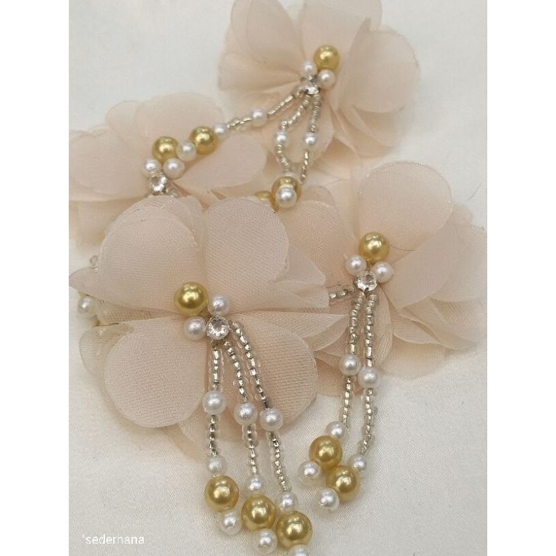 aplikasi bunga kain Organza 3D Payet/Payet ronce