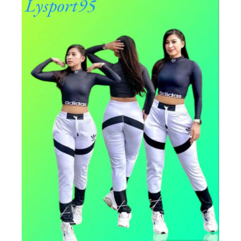BAJU SENAM ZUMBA SXB BAJU LENGAN PANJANG CROP DAN JOGGER Olahraga senam/zumba/aerobik