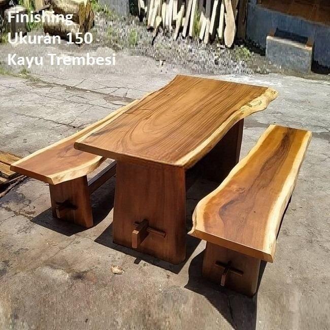 MEJA 150 - Meja Makan Kayu Trembesi 2 Kursi Bangku Utuh Solid Murah