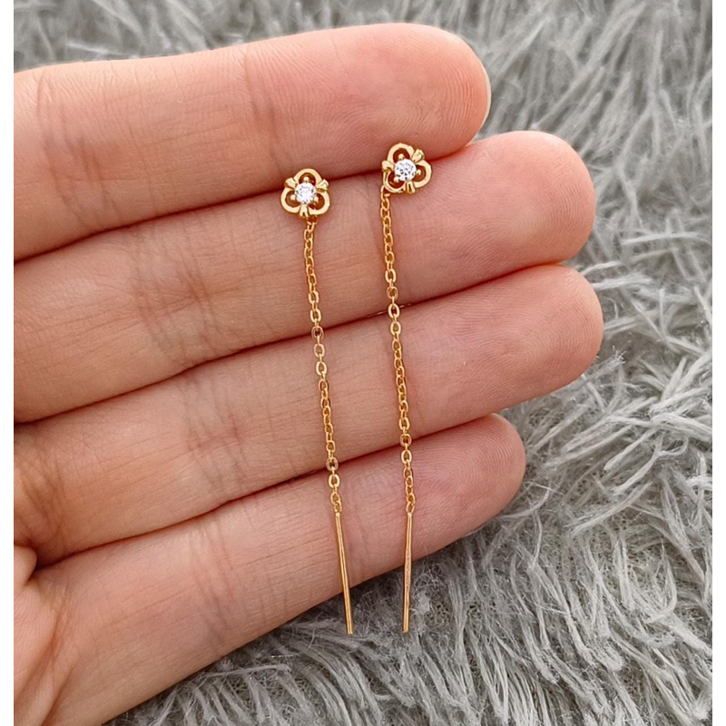 anting jarum panjang model permata emas asli kadar 700