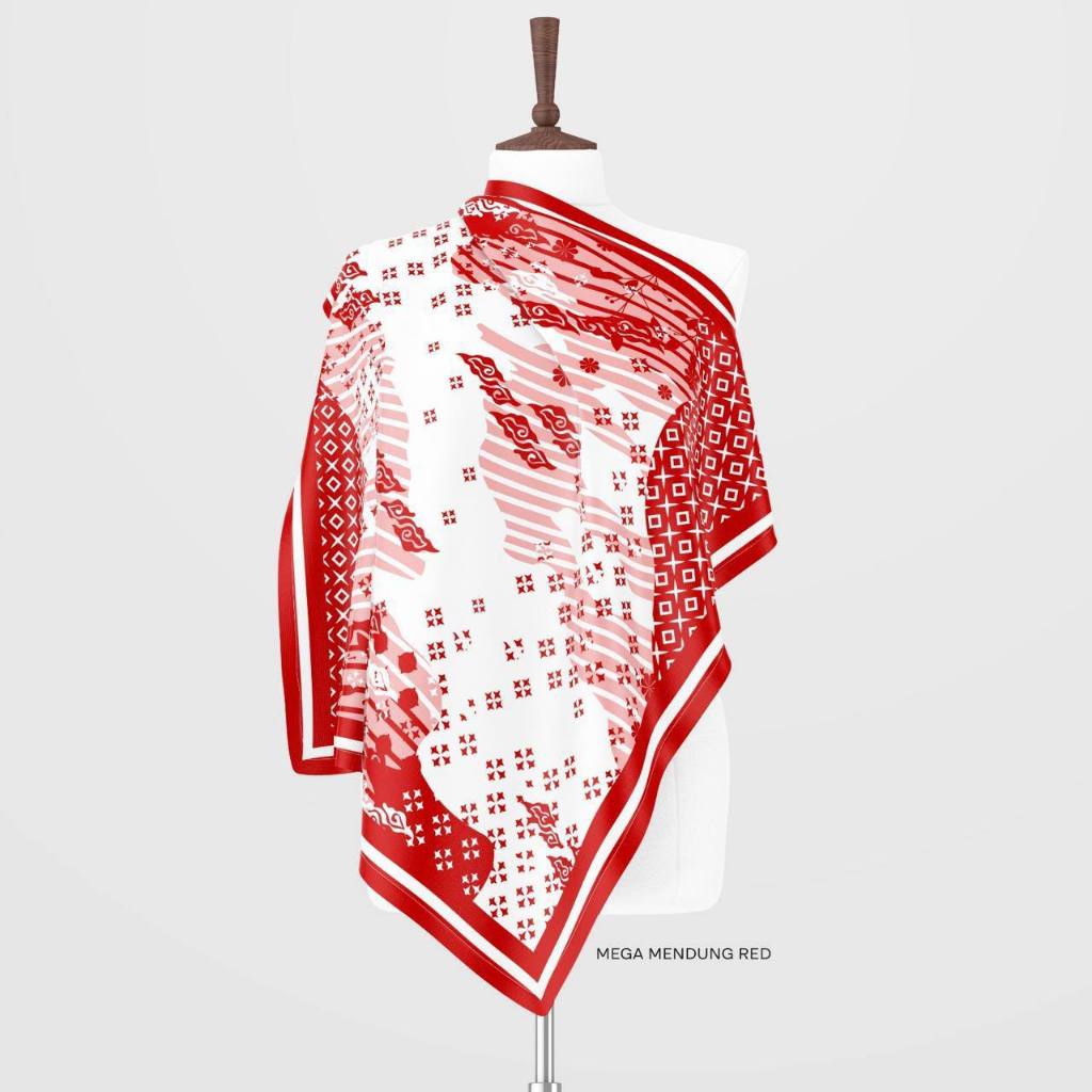 Hijab Segi empat Voal Motif Merah Putih