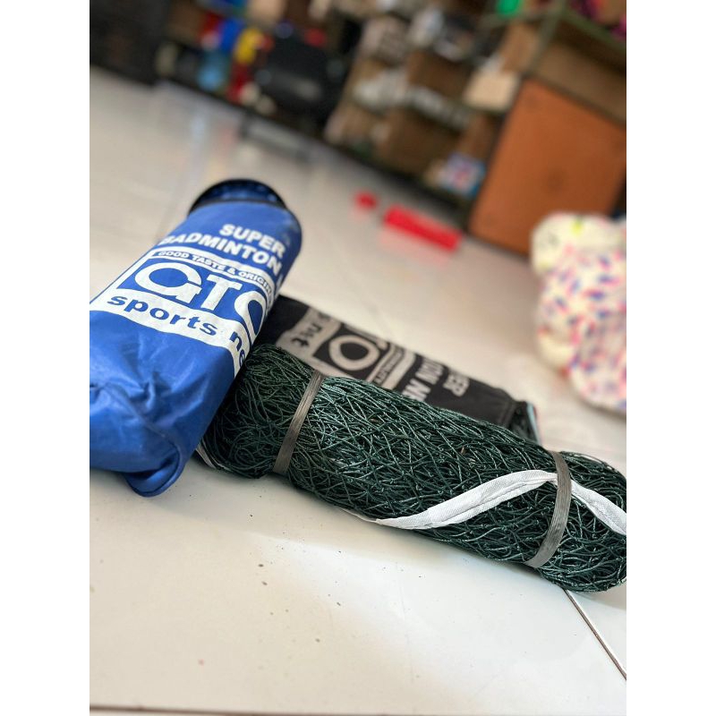 net badminton GTO bahan nilon kualitas terbaik dan awet panjang 7-8 meter grip raket karet